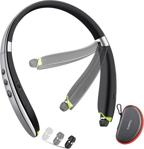 Auriculares Bluetooth, auriculares Bluetooth con banda para el cuello mejorados 2025 con auriculares retráctiles, auriculares estéreo con Gris