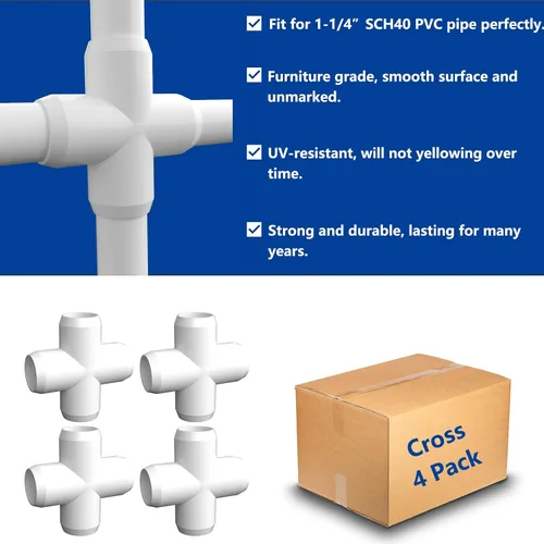 Miniatura 6 de Accesorios de PVC de 1-1/4 pulgadas, 4 vías cruzadas (paquete de 4) grado de muebles, conector de codo, resistente para muebles de bricolaje