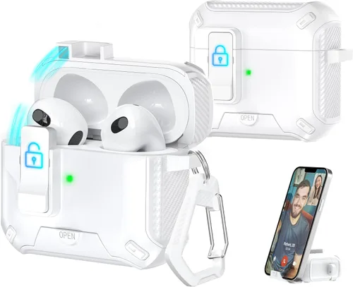 Miniatura 111 de R-fun - Funda para audífonos compatible con AirPods de 4.ª generación 2024, cubierta protectora de expulsión automática a prueba de caídas, puerto