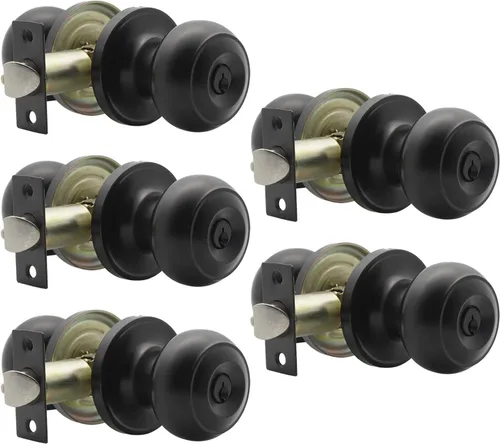 Miniatura 13 de Probrico Perillas de puerta exterior con cerradura con cerradura de bola plana para puerta de entrada en color negro, llave interior, herrajes