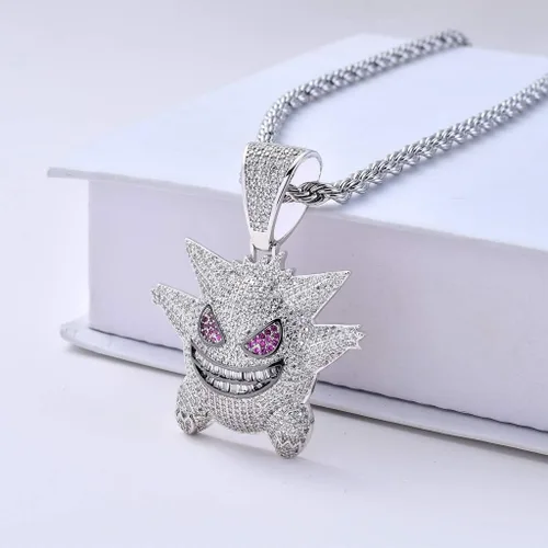 Miniatura 4 de KMASAL Jewelry Men Hip Hop Iced Out Bling CZ Diamond Vampire Mask & Bull Pendant 18K Gold and Silver Plated with 24 Inch Rope Chain
