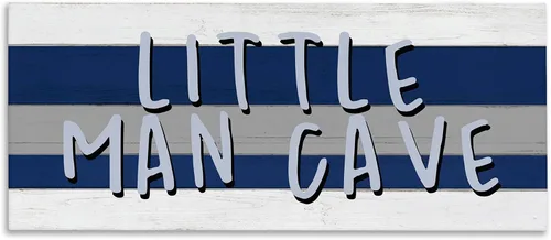 Miniatura 8 de Stupell Industries Letrero para sala de juegos con diseño de cueva de hombre pequeño, color azul y blanco, diseñado por Kim Allen Art, 7 x 17