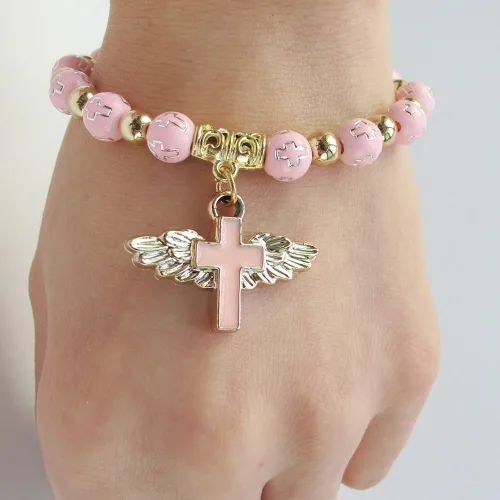 Miniatura 7 de WE 12 pulseras de cruz de ala de ángel para niña, recuerdo de bautizo/recuerdo de bautizo