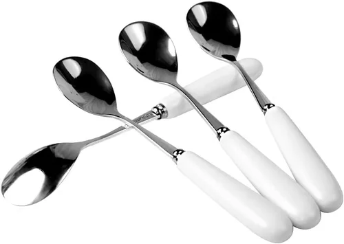 Miniatura 11 de 2 cucharaditas de acero inoxidable con mango de cerámica blanca (SUS304) de 5.5 pulgadas