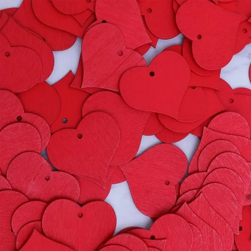 Miniatura 9 de 100 piezas de corazones de madera roja decorativos en forma de corazón con agujero para colgar para manualidades de bricolaje para decoración