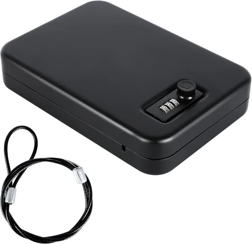 Dalmbox - Caja fuerte para pistolas, caja de seguridad pequeña para pistolas de mano con cerradura de combinación, caja fuerte portátil para viajes,