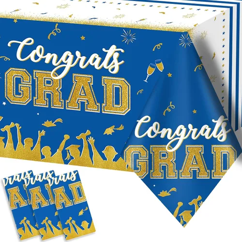 Miniatura 9 de chiazllta Juego de 3 manteles de graduación de la clase de 2026 con texto en inglés "Congrats Grad", color negro, decoración de fiesta, suministros