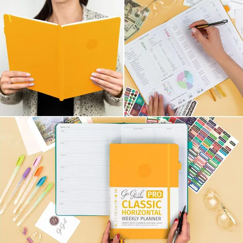 Miniatura 7 de GoGirl Planner Pro: Agenda semanal y organizador con diseño horizontal + páginas de seguimiento de presupuestos y gastos, diario de objetivos, sin