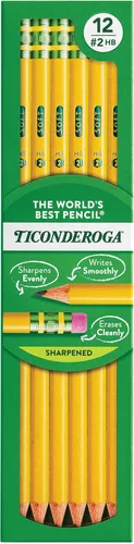 Ticonderoga Lápices de madera, preafilados, 2 HB suaves, amarillos, 12 unidades