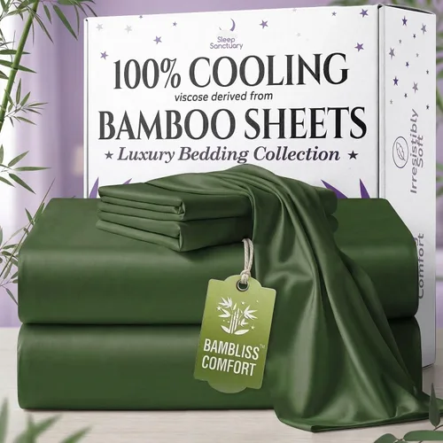 Miniatura 18 de SLEEP SANCTUARY - Juego de sábanas 100% viscosa derivada de bambú tamaño individual 4 piezas – Sábanas de lujo BamBliss de enfriamiento