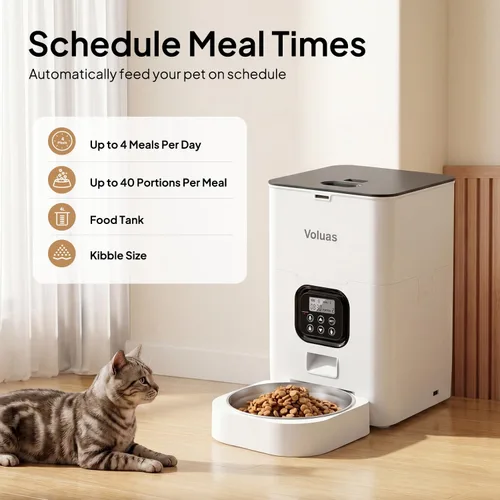 Miniatura 2 de VOLUAS Comederos automáticos para gatos, comedero cronometrado para mascotas para gatos y perros con dispensador de alimentos secos, bolsa blanco