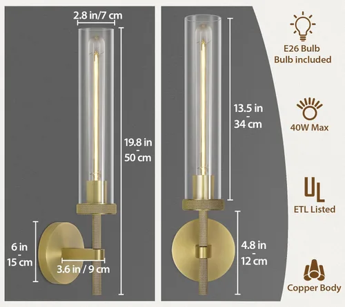 Miniatura 4 de Apliques de pared modernos de latón, apliques de tubo de vidrio, accesorios de luz dorados para tocador de baño, apliques de pared interiores