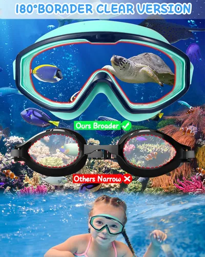 Miniatura 6 de Gafas de natación para niños, gafas de natación de marco grande, visión amplia, antivaho e impermeables para niños y niñas Rosa