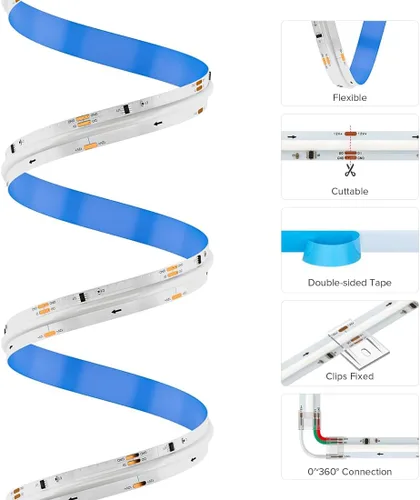 Miniatura 7 de WS2811 Smart IC RGB COB LED Tira de 16.4 pies, 12 V, flexible de alta densidad, uniforme, persecución de mazorca, tiras direccionables