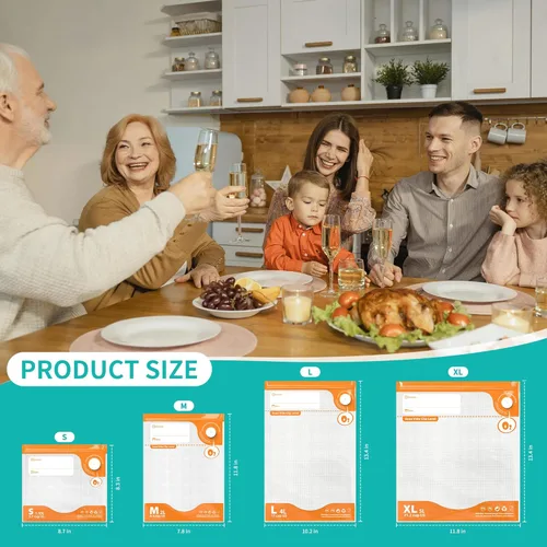 Miniatura 4 de Kit de sellado al vacío de 26 piezas, bolsas reutilizables para Sous Vide (20 bolsas + 6 clips), almacenamiento hermético de alimentos