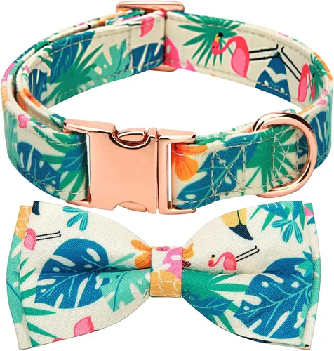 Collar ajustable con moño para perro con patrones bonitos estampados para primavera y verano, collares suaves para mascotas para perros pequeños,