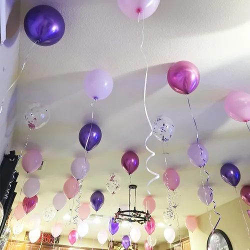 Miniatura 9 de Globos rosados y morados, 50 unidades de 12 pulgadas, globos de confeti, globos de látex metálicos rosados y morados con cinta, globos de fiesta