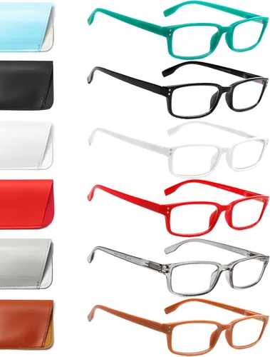Miniatura 9 de Kerecsen Paquete de 6 gafas de lectura con bloqueo de luz azul, lectores con bisagra de resorte para hombres y mujeres, anteojos para computadora 6
