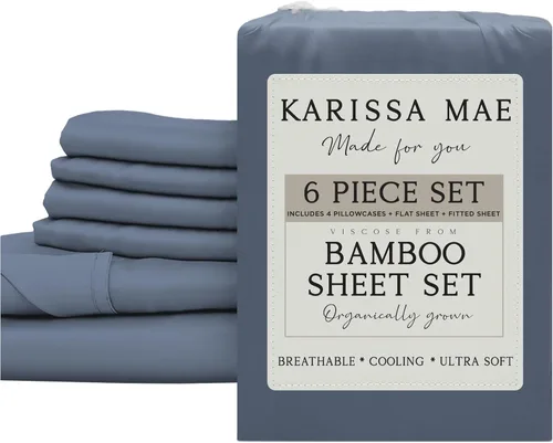 Miniatura 26 de KARISSA MAE Juego de sábanas tamaño individual de viscosa de bambú refrescante, 100% cultivadas orgánicamente, bolsillo profundo de 18 pulgadas