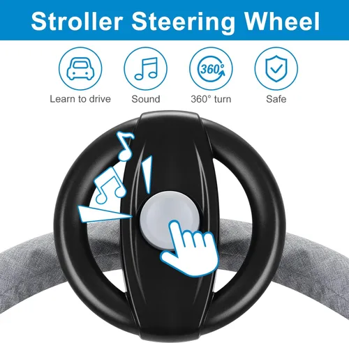 Miniatura 6 de Accmor Juguete para volante de cochecito, volante simulado para cochecito, carritos de compras, carrito universal desmontable de simulación, Negro