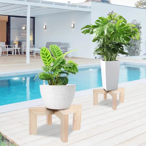 Miniatura 7 de Vigordream Soporte para plantas, soporte de madera para interiores y exteriores, soporte para macetas individuales, soportes resistentes
