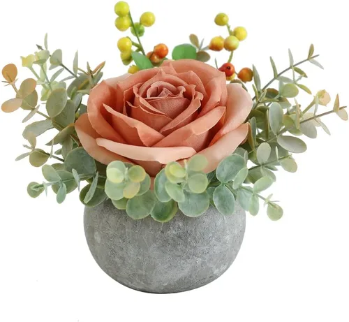Miniatura 8 de Decoración de rosas artificiales en maceta, mini plantas de imitación para decoración de interiores, rosas falsas para el hogar, baño, cocina