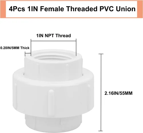 Miniatura 2 de 4 piezas de 1 pulgada de acoplamiento de unión de tubería de PVC con rosca hembra (hembra x hembra) 1'' PVC FNPT unión de acoplamiento adaptador