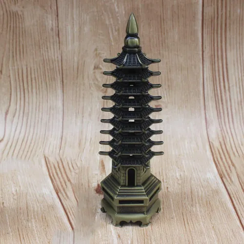 Miniatura 4 de Torre Wenchang de aleación de 10 pulgadas, pagoda antigua de nueve niveles para educación, crecimiento profesional y empresarial/decoración
