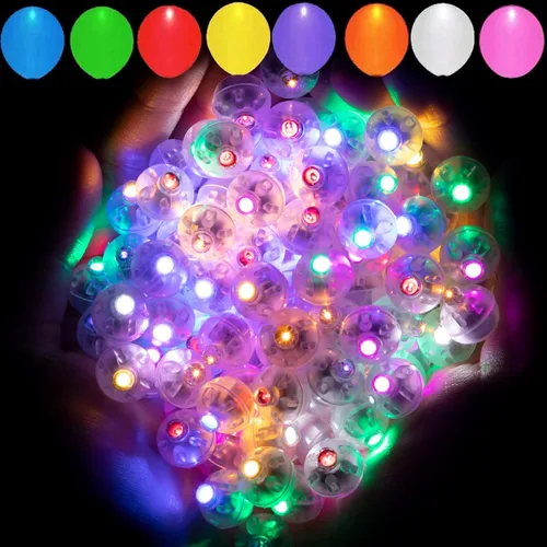 Miniatura 20 de Aogist 100 luces de globo Mutilcolor, luz de bola pequeña impermeable de largo tiempo de espera, lámpara LED redonda para linterna de papel, fiesta