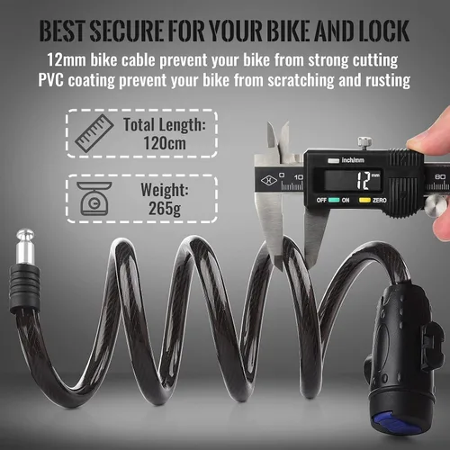 Miniatura 4 de Candado de bicicleta, [4 pies/3.9 ft] Diyife - Candados de cable para bicicleta con 2 llaves, resistente a la intemperie, cable de seguridad