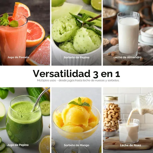 Miniatura 3 de EanOruus Máquinas exprimidoras 3 en 1 de prensa en frío con canal extra grande de 6.5 pulgadas, gran capacidad de 100 onzas, motor de CA, hace jugo