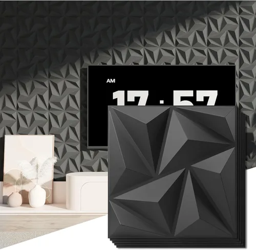 Miniatura 15 de Art3d - Paneles de pared 3D de 20 piezas, 11.8" x 11.8" (1.77 m²) Paneles de pared de PVC, decoración de pared adhesiva para sala de estar, Negro