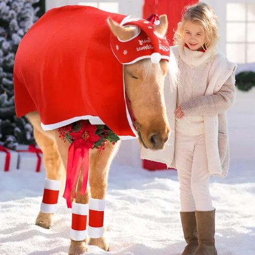 Miniatura 4 de Paquete de 6 accesorios de disfraz de caballo de Navidad que incluyen envolturas de caballo, piernas, caballo, Papá Noel, manta de silla de montar