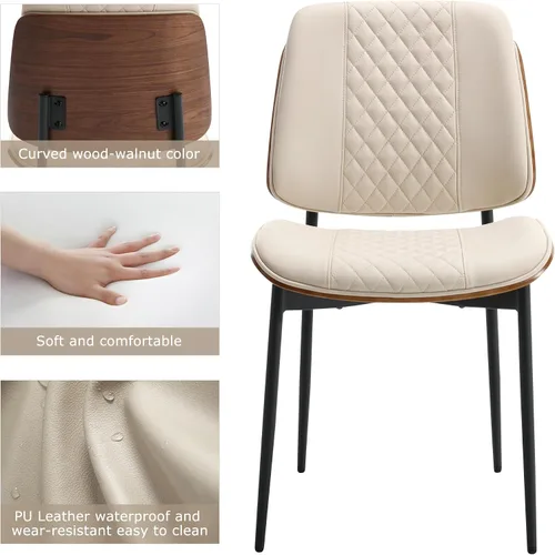 Miniatura 5 de BV - Juego de 2 sillas de comedor, sillas de cocina sin brazos de piel sintética en estilo moderno de nogal, silla auxiliar de madera curvada