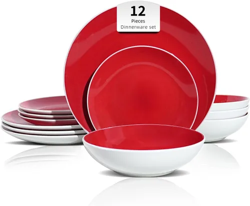 Miniatura 29 de Juego de 6 platos llanos en forma de cupé de gres de 10.5 pulgadas, muy rosa