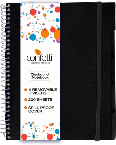 Miniatura 7 de Confetti Cuaderno de espiral – 4 separadores extraíbles, cubierta a prueba de derrames, banda elástica de cierre, bolsillo de almacenamiento – Bloc