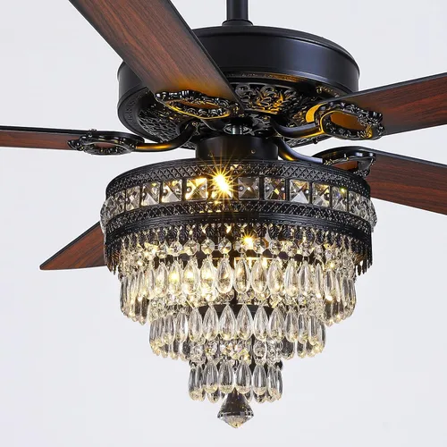 Miniatura 9 de Ventilador de Techo de Cristal Fandelier con Luces - 52" Ventilador Moderno para Exteriores con Control Remoto, Motor AC Silencioso, Iluminación