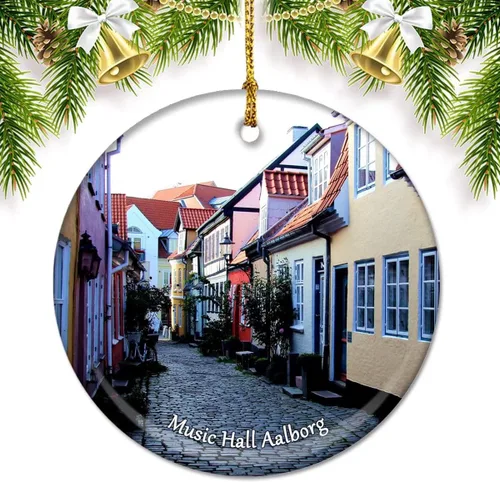 Dinamarca Music Hall Aalborg Adornos de Navidad para árbol colgante de cerámica de doble cara Decoración de Navidad Regalos de porcelana recuerdos