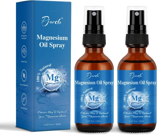 Pjordo Paquete de 2 aerosoles de aceite de magnesio puro, ingredientes 100% naturales, no irrita la piel, spray tópico de magnesio para pies y