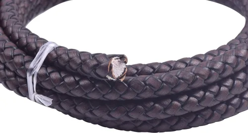 Miniatura 2 de KONMAY 2 yardas 8.0mm Cordón redondo de cuero trenzado auténtico marrón antiguo para corbata de bolo