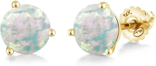 Miniatura 99 de Gem Stone King Aretes de Martini de oro amarillo de 14 quilates Aretes de tuerca de 3 puntas para mujeres y hombres Redondos de 0.236 pulgadas