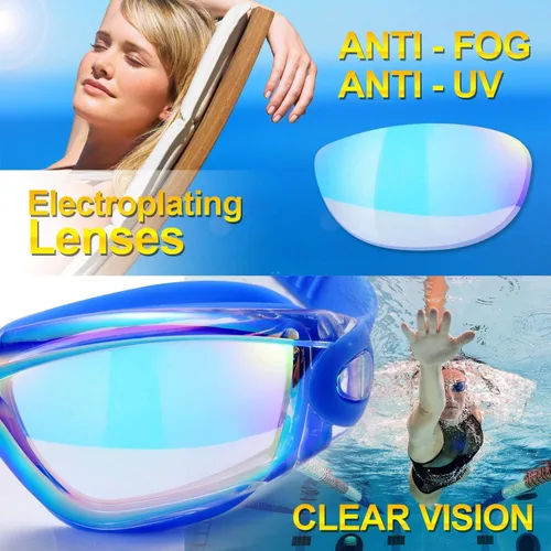 Miniatura 4 de Gafas de natación, paquete de 2 gafas de natación para adultos, hombres, mujeres, jóvenes, niños Negro/Azul (espejado)