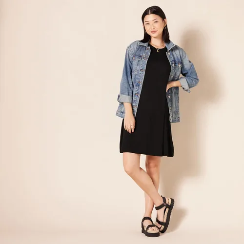 Miniatura 5 de Tienda Essentials - Vestido de manga corta con vuelo y con cuello redondo para mujer (disponible en talla extragrande)