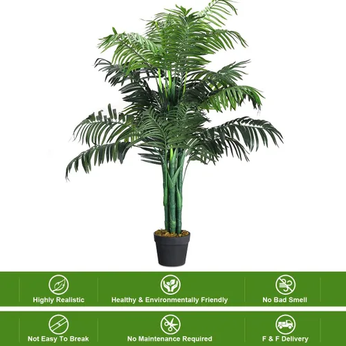 Miniatura 7 de Goplus Palmera artificial, planta tropical de vegetación falsa en maceta de 3.5 pies de alto, árbol de suelo sintético para decoración de interiores