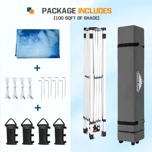 Miniatura 34 de EAGLE PEAK Tienda de campaña desplegable con bolsa de transporte con ruedas, 8 estacas, 4 cuerdas, 4 bolsas de peso, toldo de tienda de campaña