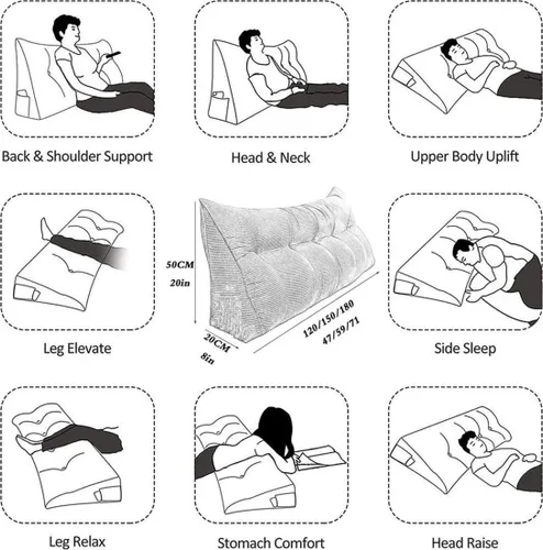 Miniatura 7 de Almohada triangular para la cabeza de cama, cojín grande de espalda/cojín de cabecero, almohada de cuña reclinable con funda extraíble