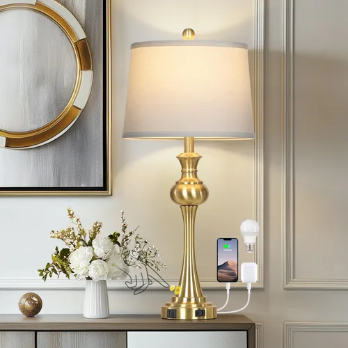 Miniatura 14 de CINSARY Lámpara de mesa marrón alta de 29", lámpara de noche con control táctil regulable en 3 vías con USB A+C y toma de corriente AC