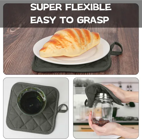 Miniatura 6 de Juego de 5 manoplas de cocina, juego de 5 manoplas de horno, juego de almohadillas y toallas, mini guantes de cocina de silicona resistentes al Gris