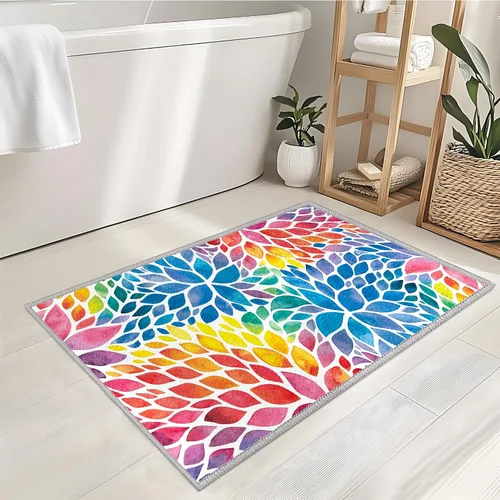 Miniatura 6 de Alfombra abstracta de arco iris pequeña de 2 x 3 pulgadas, alfombra de entrada colorida de dalia multicolor, tapete antideslizante y lavable a