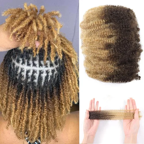 HAPPY&CC Afro Kinkys - Extensiones de cabello humano a granel para extensiones de rastas de 10 pulgadas, 1.76 onzas, #4, color marrón degradado a